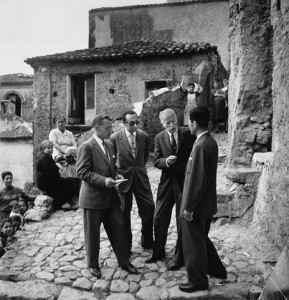 Famous scene of Keys, Delveccio, White, and Kimura in streets of Nicotera, 1957 pilot study