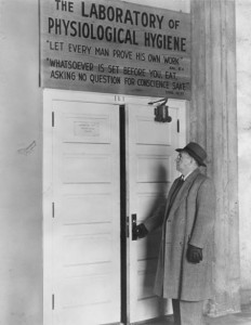 CVD subject entering main door of Laboratory, late 1940s