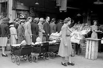 Londoners Waiting in Line for Wartime Rations